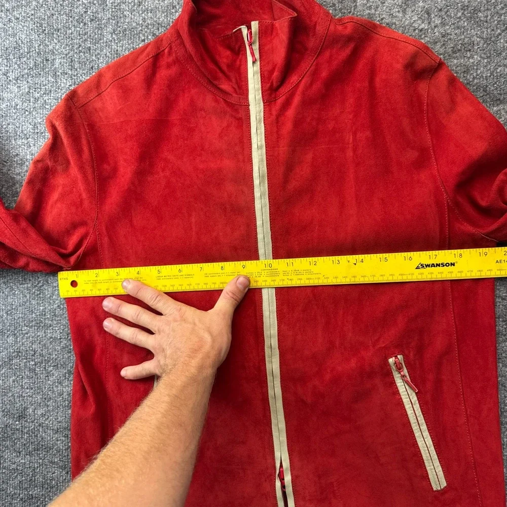 YANKO Suede Leather Moto Jacket Womens 40 Red Long Sleeve Full Zip Outerwear